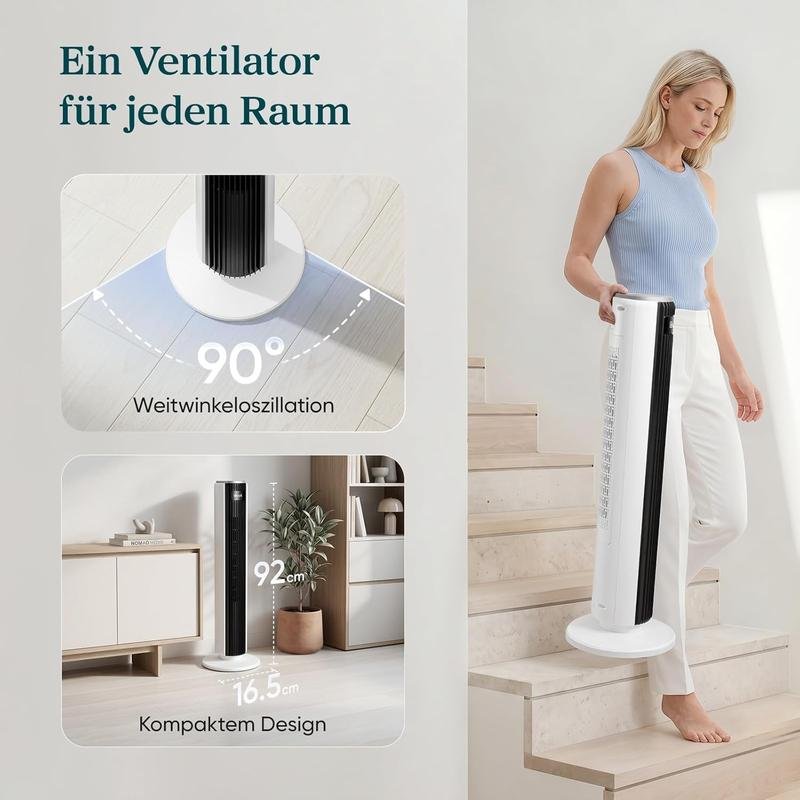Levoit-Turmventilator mit Fortschrittlichem Schlafmodus-Ventilator leise 12Std Timer 4 Modi 5 Geschwindigkeiten-Automatikbetrieb mit Sensor-Oszillation Tower Fan mit Fernbedienung Weiß 92CM - Bild 3