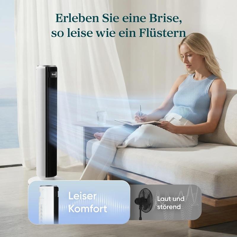 Levoit-Turmventilator mit Fortschrittlichem Schlafmodus-Ventilator leise 12Std Timer 4 Modi 5 Geschwindigkeiten-Automatikbetrieb mit Sensor-Oszillation Tower Fan mit Fernbedienung Weiß 92CM - Bild 2